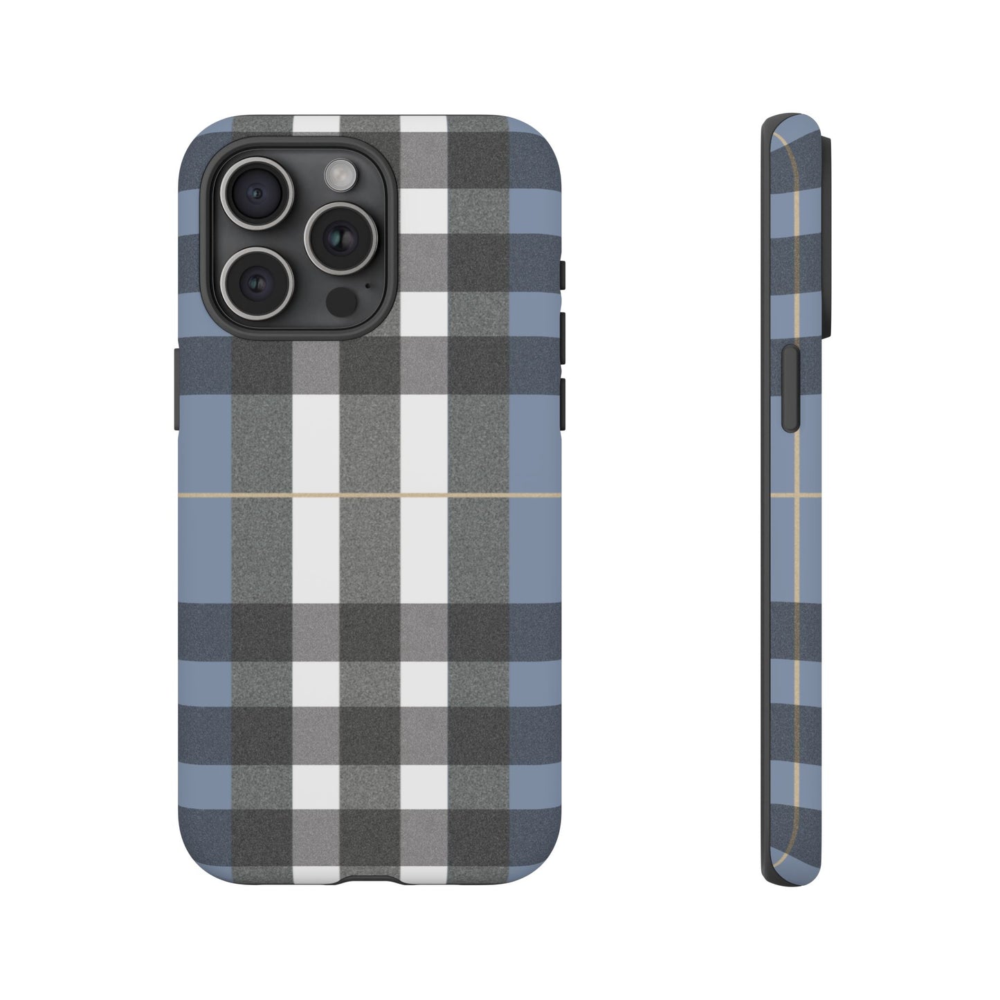 Nordic Plaid Tough Phone Case — Blue Gray Buffalo Check Protective Cover