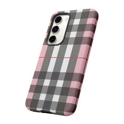 Bubblegum Plaid Tough Phone Case - Pink and Gray Buffalo Protection Cover