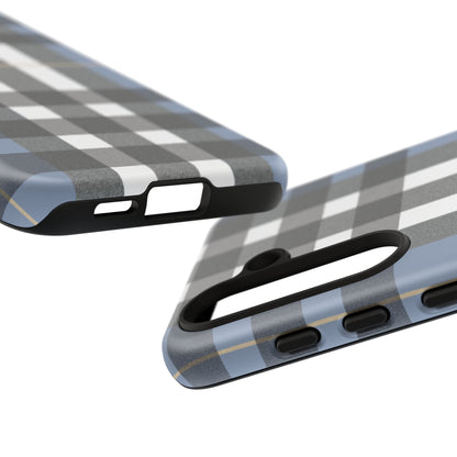 Nordic Plaid Tough Phone Case — Blue Gray Buffalo Check Protective Cover